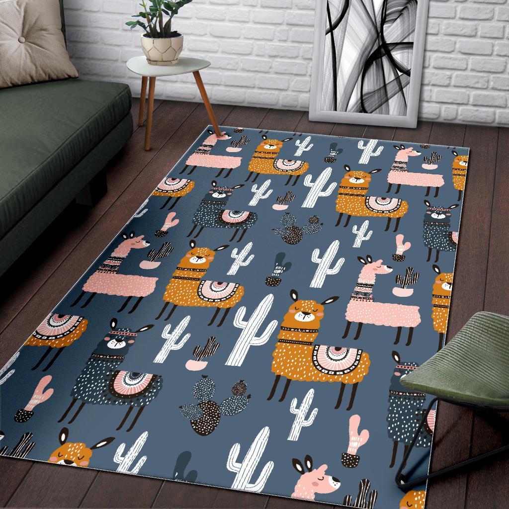 Print Pattern Llama Cactus Floor Mat-grizzshop