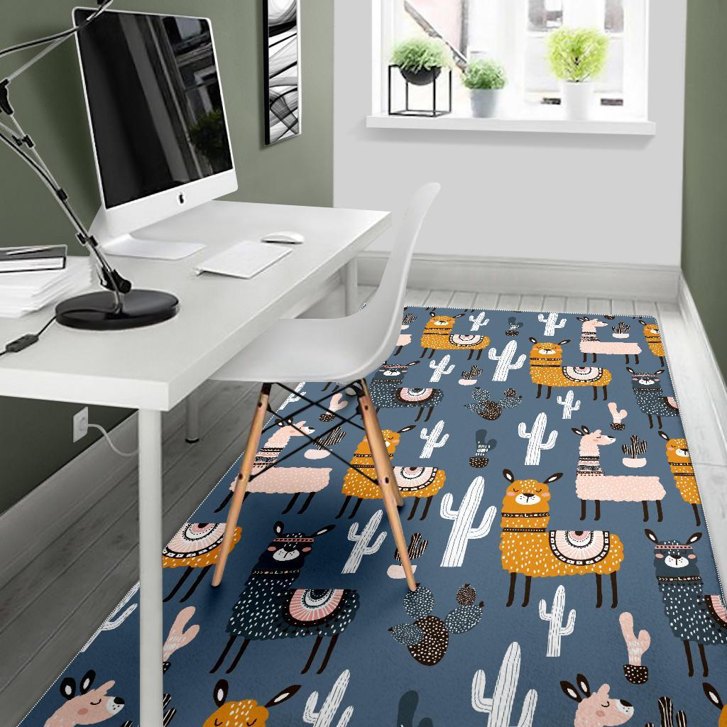 Print Pattern Llama Cactus Floor Mat-grizzshop