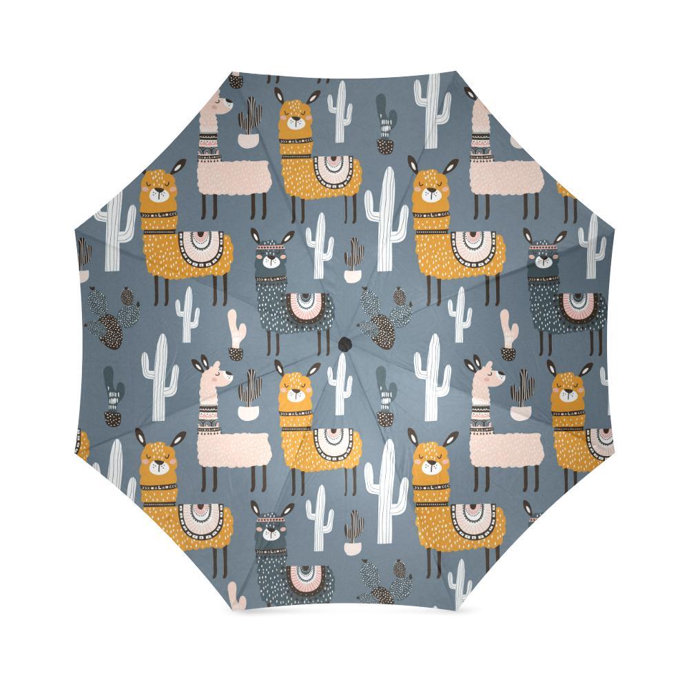 Print Pattern Llama Cactus Foldable Umbrella-grizzshop