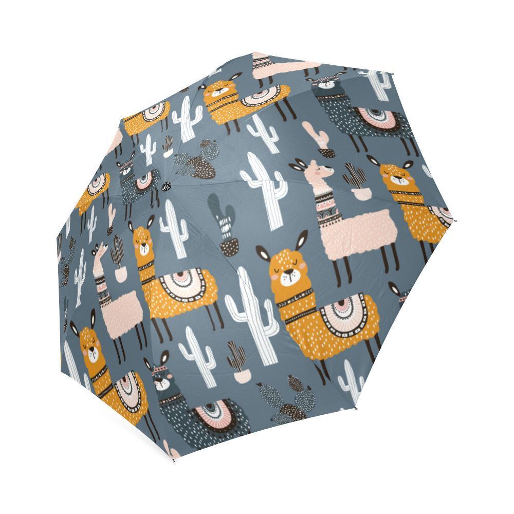 Print Pattern Llama Cactus Foldable Umbrella-grizzshop