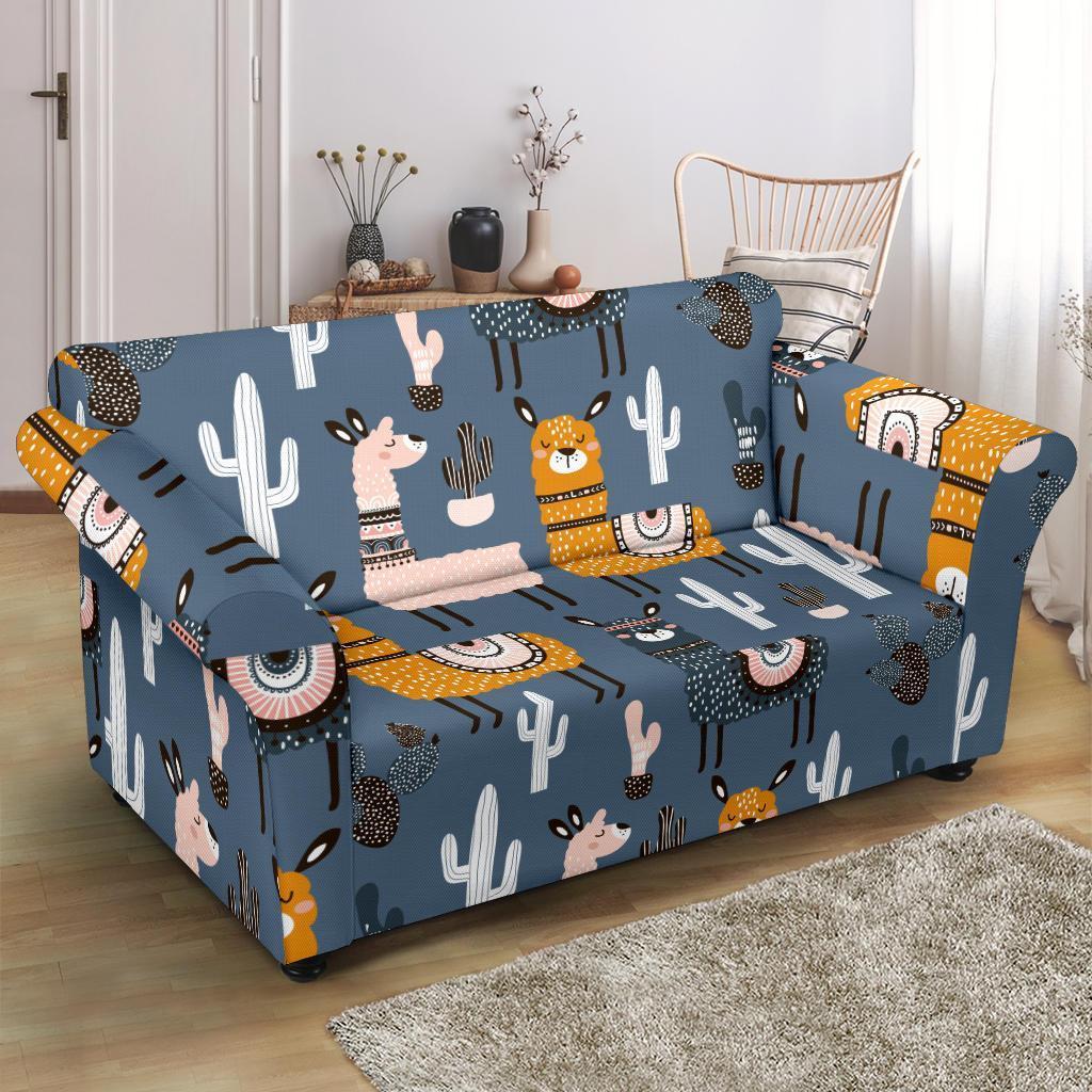 Print Pattern Llama Cactus Loveseat Cover-grizzshop