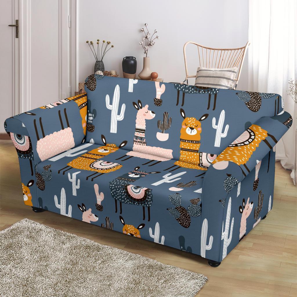 Print Pattern Llama Cactus Loveseat Cover-grizzshop