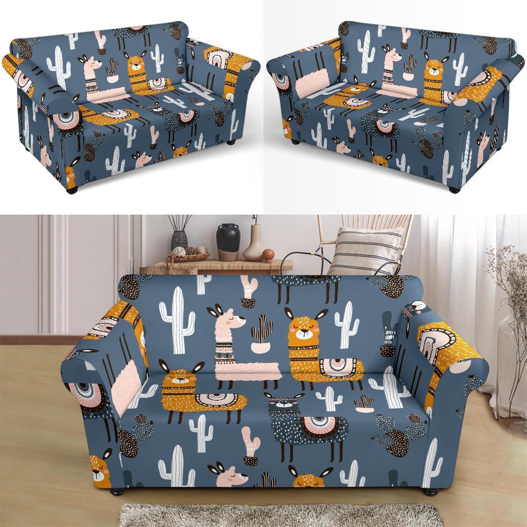 Print Pattern Llama Cactus Loveseat Cover-grizzshop