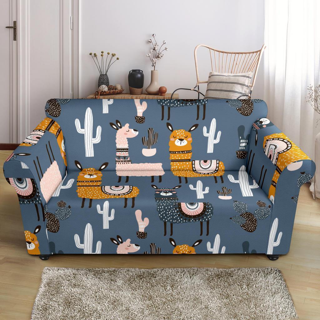 Print Pattern Llama Cactus Loveseat Cover-grizzshop