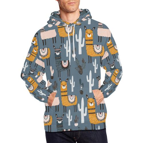 Print Pattern Llama Cactus Men Pullover Hoodie-grizzshop