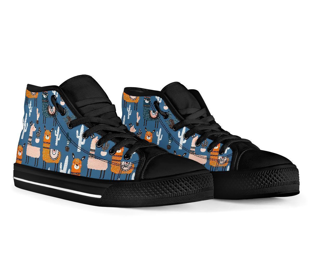 Print Pattern Llama Cactus Men Women's High Top Shoes-grizzshop