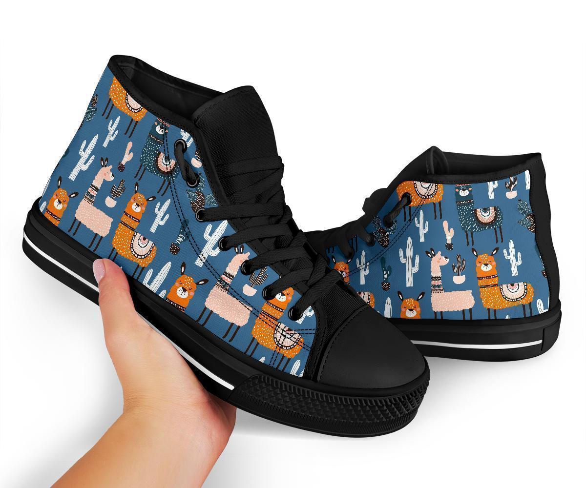 Print Pattern Llama Cactus Men Women's High Top Shoes-grizzshop