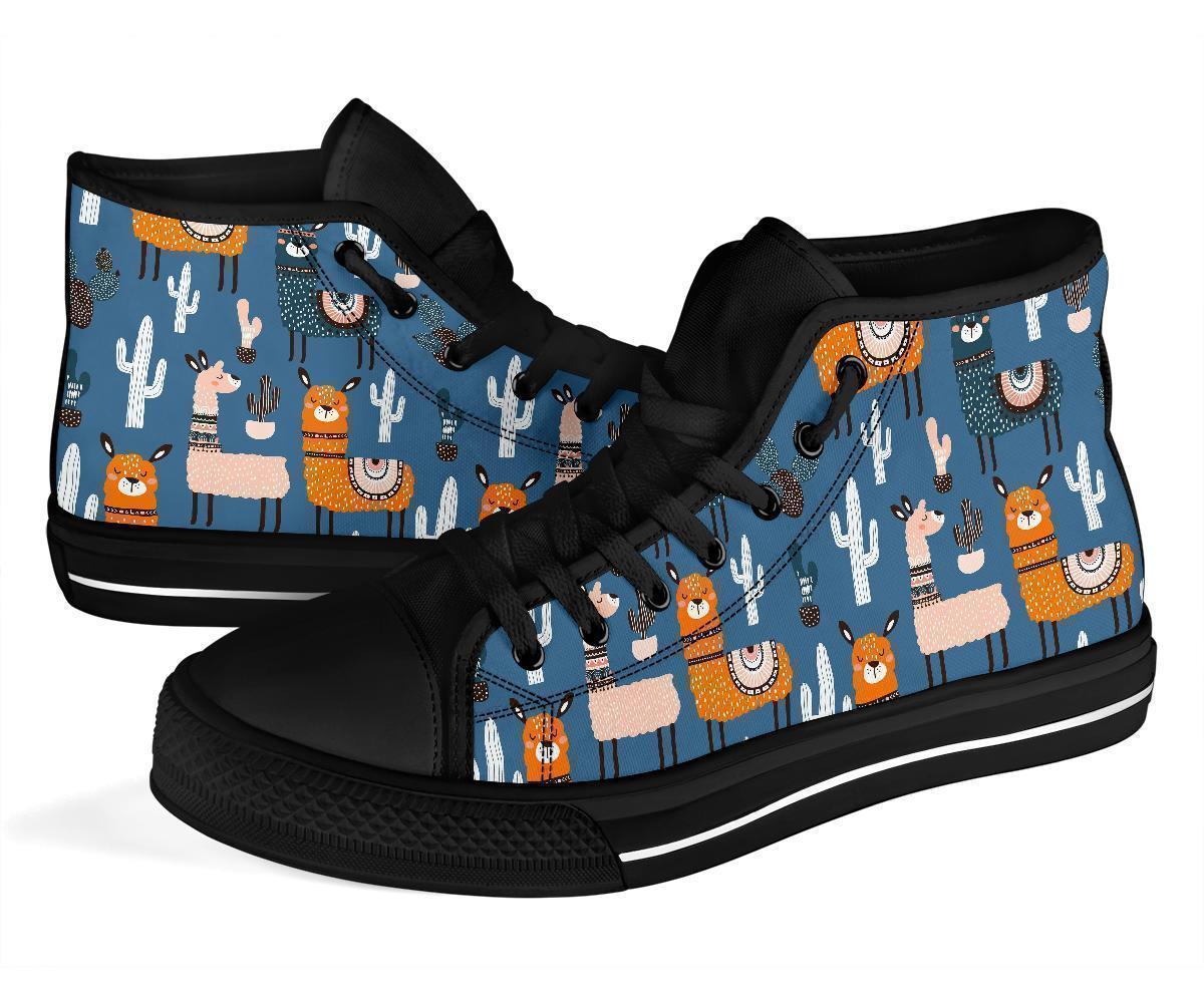 Print Pattern Llama Cactus Men Women's High Top Shoes-grizzshop