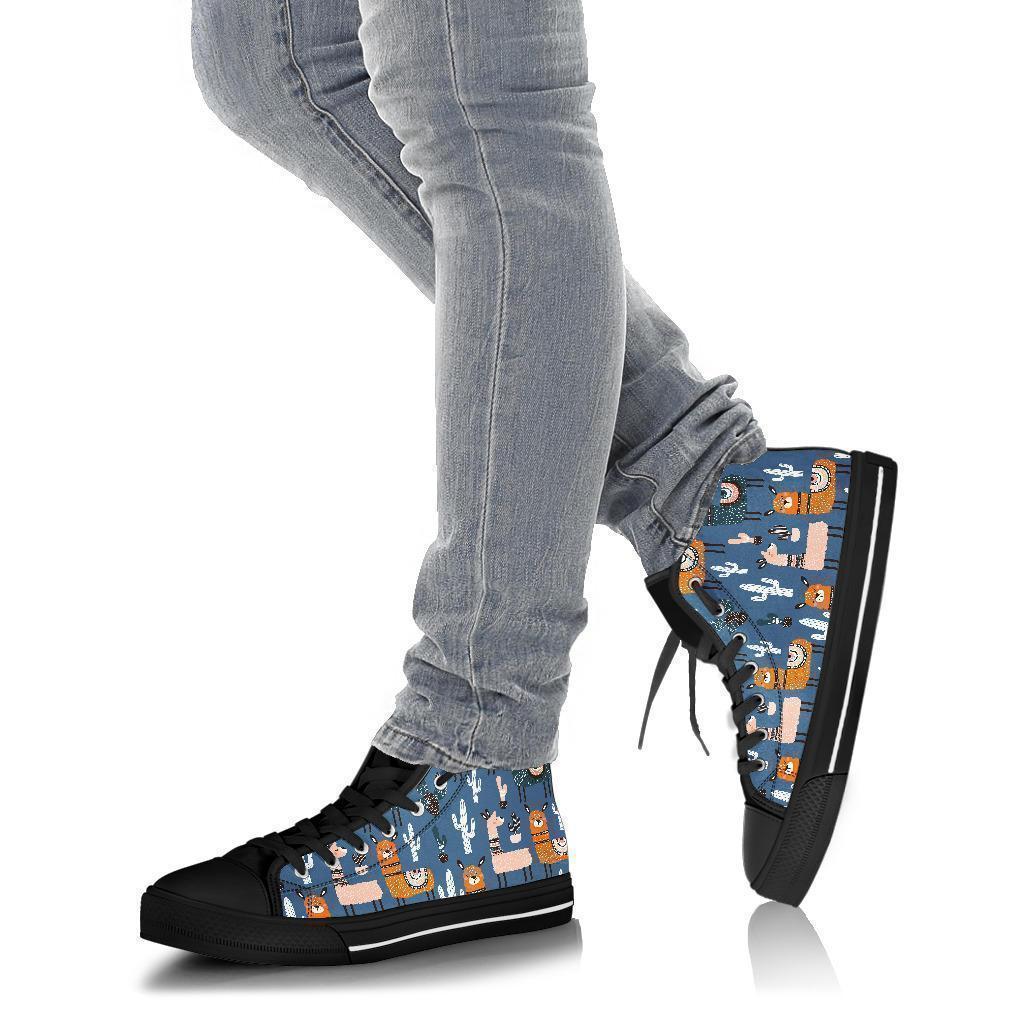 Print Pattern Llama Cactus Men Women's High Top Shoes-grizzshop