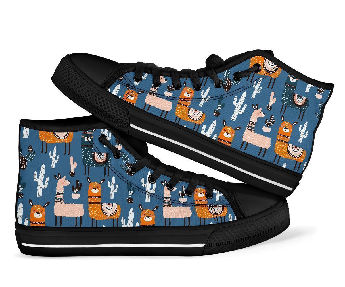 Print Pattern Llama Cactus Men Women's High Top Shoes-grizzshop