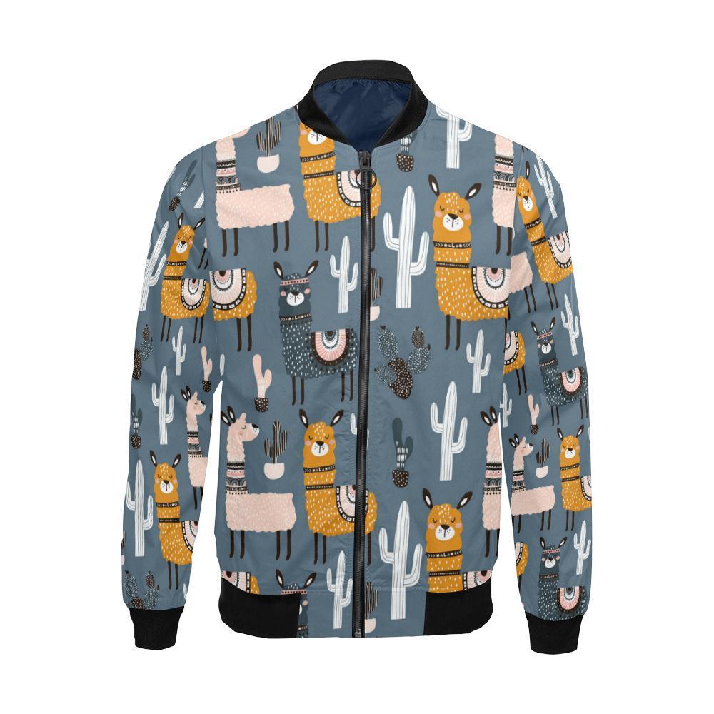 Print Pattern Llama Cactus Men's Bomber Jacket-grizzshop