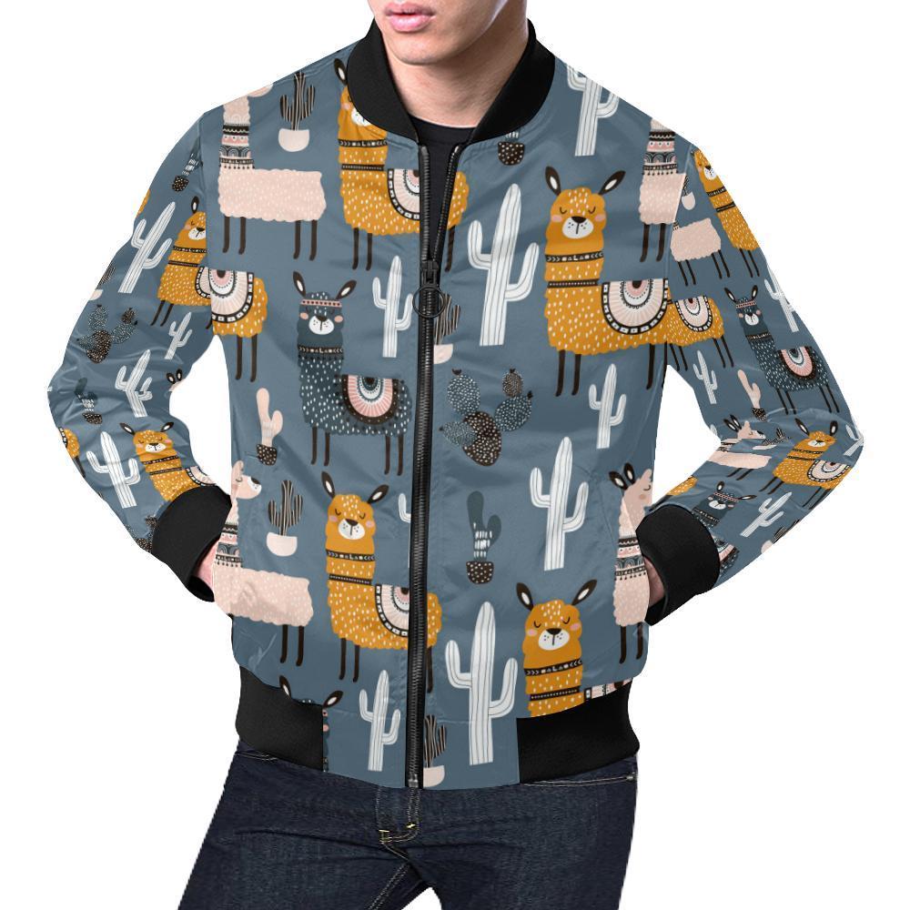 Print Pattern Llama Cactus Men's Bomber Jacket-grizzshop