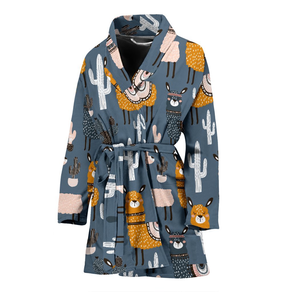 Print Pattern Llama Cactus Women Long Robe-grizzshop