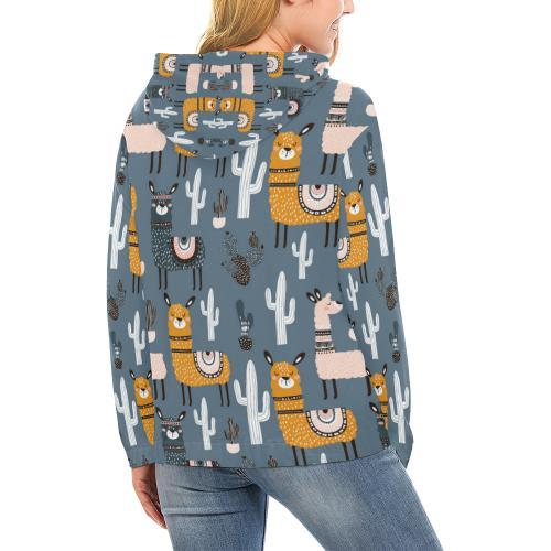 Print Pattern Llama Cactus Women Pullover Hoodie-grizzshop