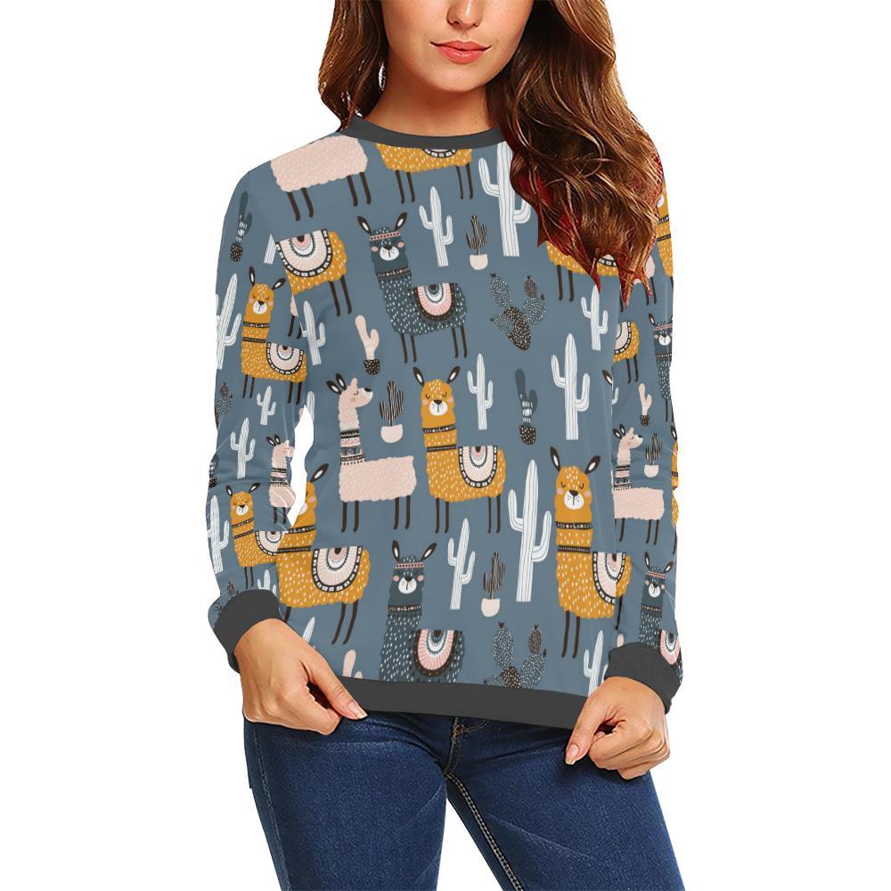 Print Pattern Llama Cactus Women's Sweatshirt-grizzshop