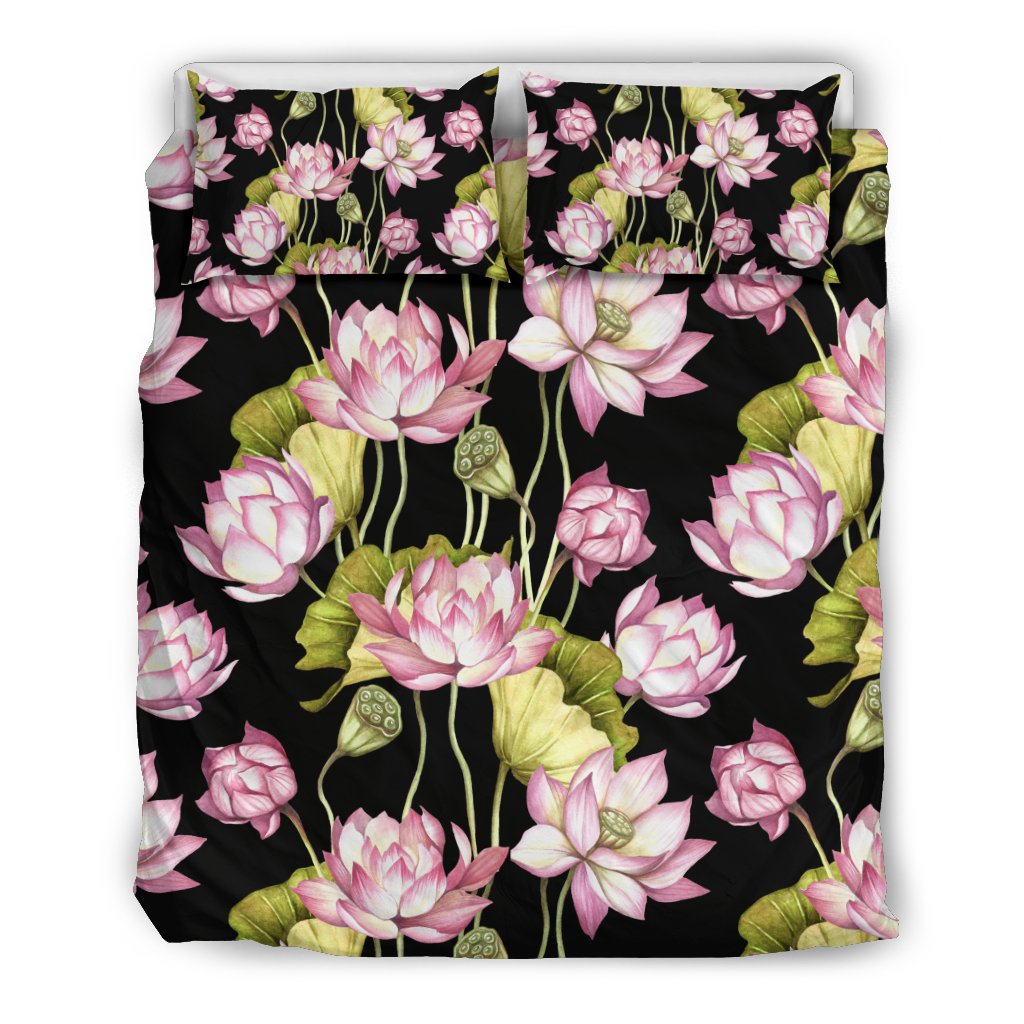 Print Pattern Lotus Duvet Cover Bedding Set-grizzshop