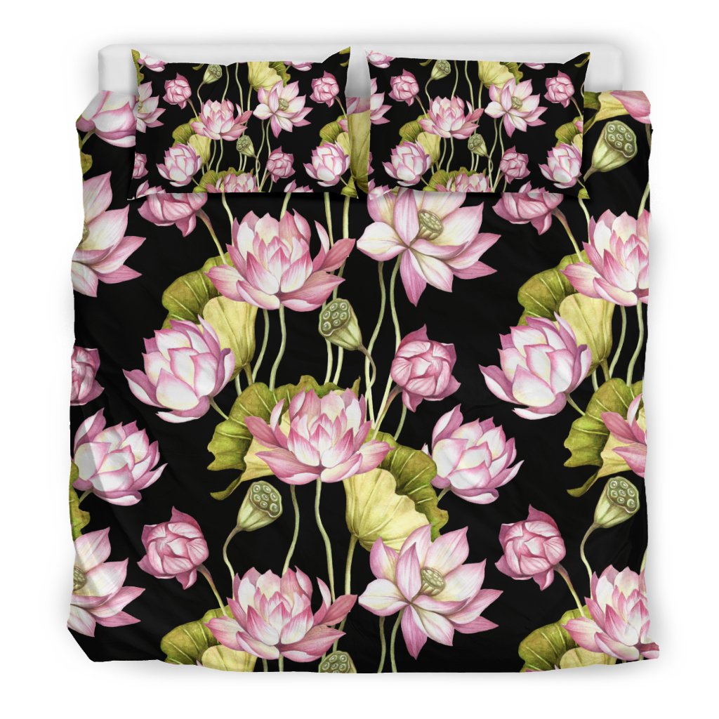 Print Pattern Lotus Duvet Cover Bedding Set-grizzshop