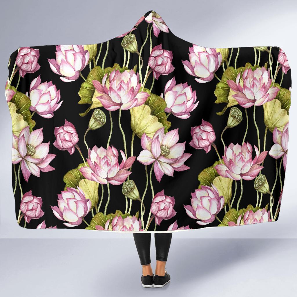 Print Pattern Lotus Hooded Blanket-grizzshop