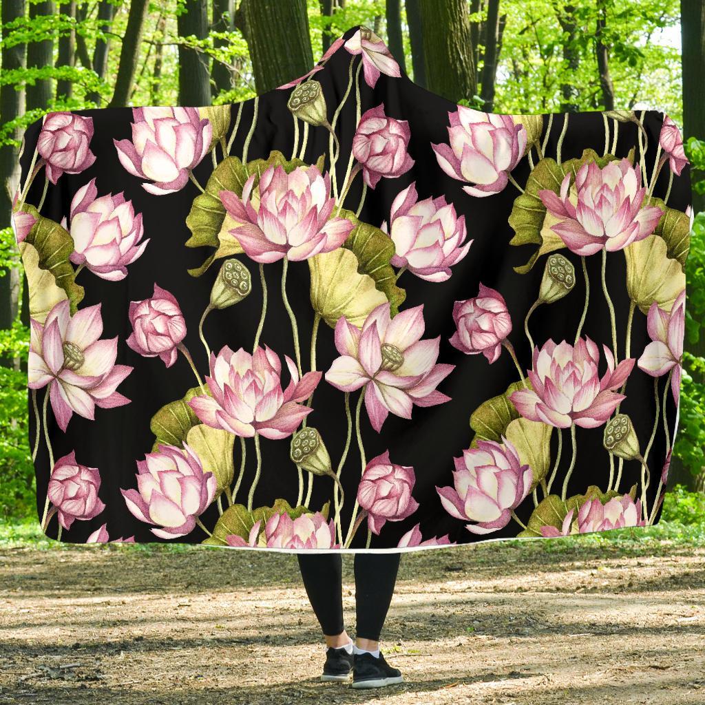 Print Pattern Lotus Hooded Blanket-grizzshop