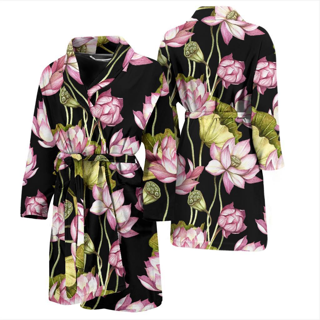 Print Pattern Lotus Men Long Robe-grizzshop