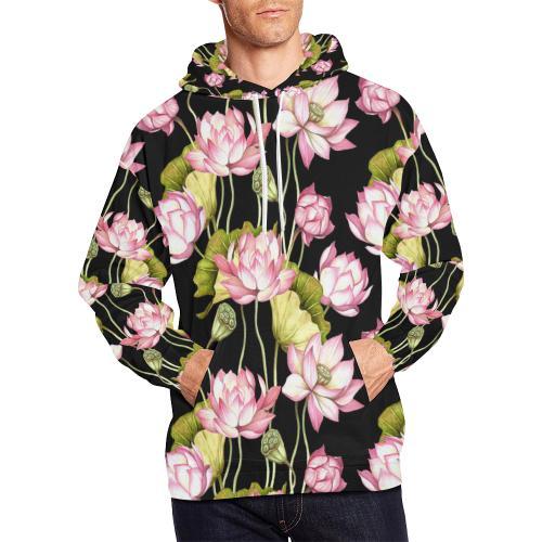 Print Pattern Lotus Men Pullover Hoodie-grizzshop