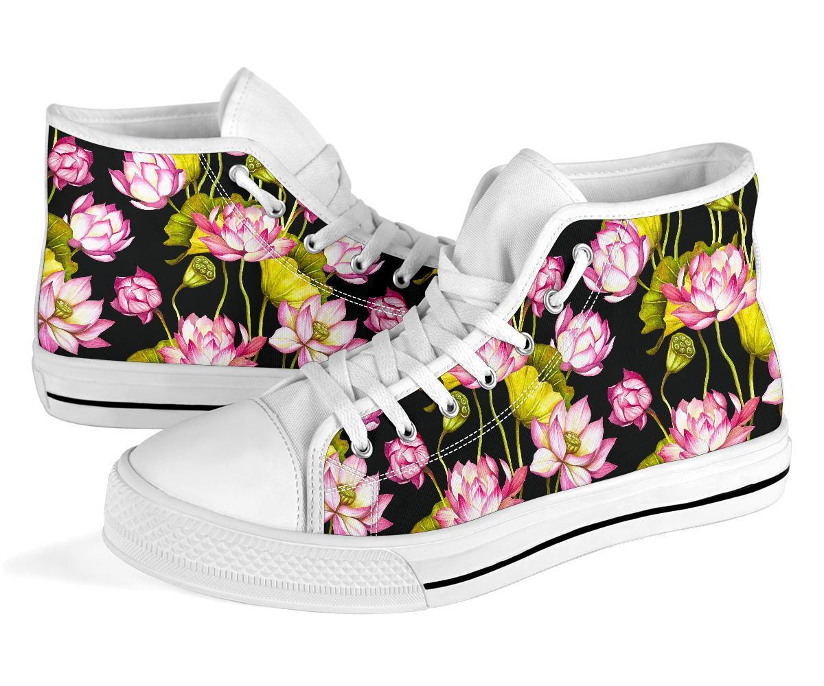 Print Pattern Lotus Men Women's High Top Shoes-grizzshop