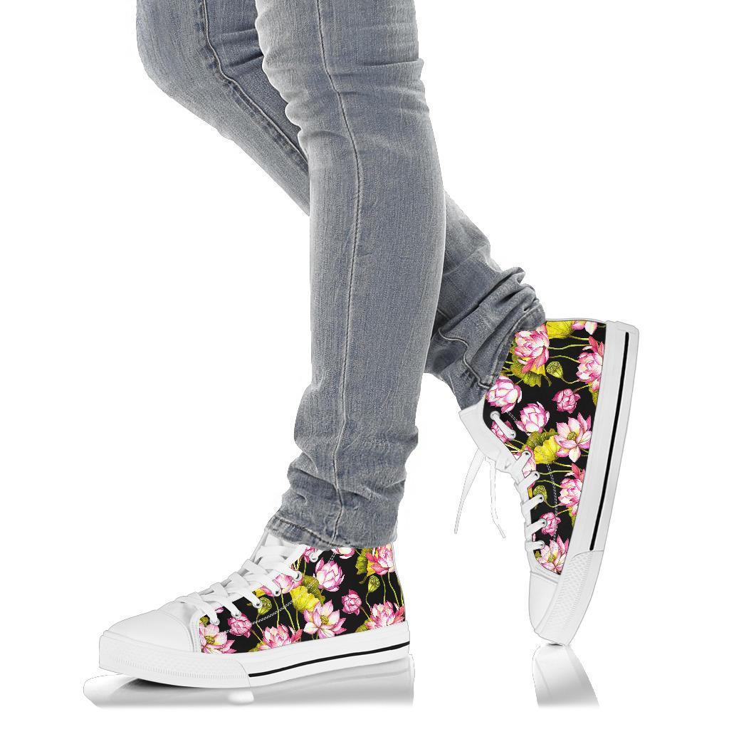 Print Pattern Lotus Men Women's High Top Shoes-grizzshop