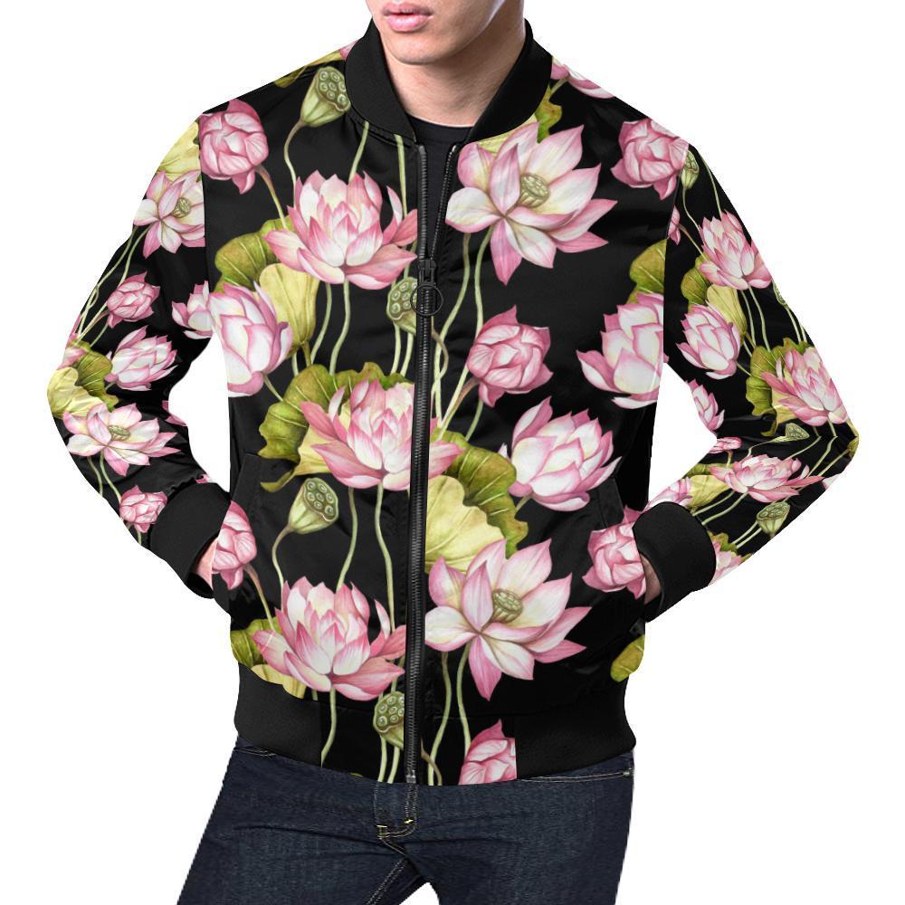 Print Pattern Lotus Men's Bomber Jacket-grizzshop