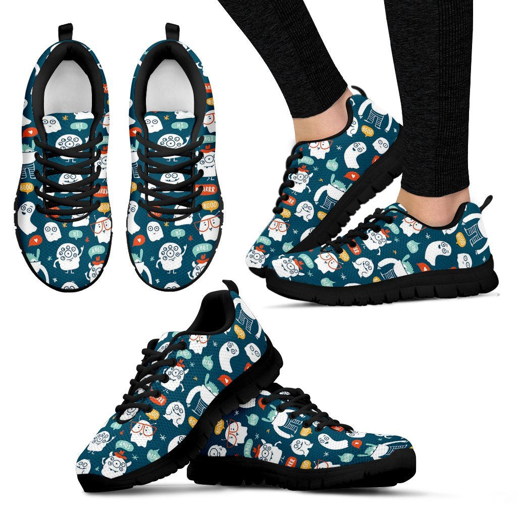 Print Pattern Monster Black Sneaker Shoes For Men Women-grizzshop
