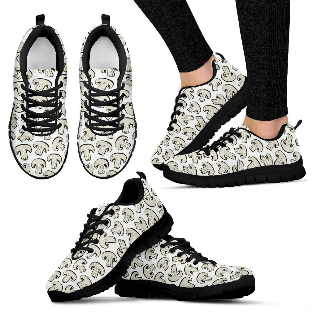 Print Pattern Mushroom Black Sneaker Shoes For Men Women-grizzshop