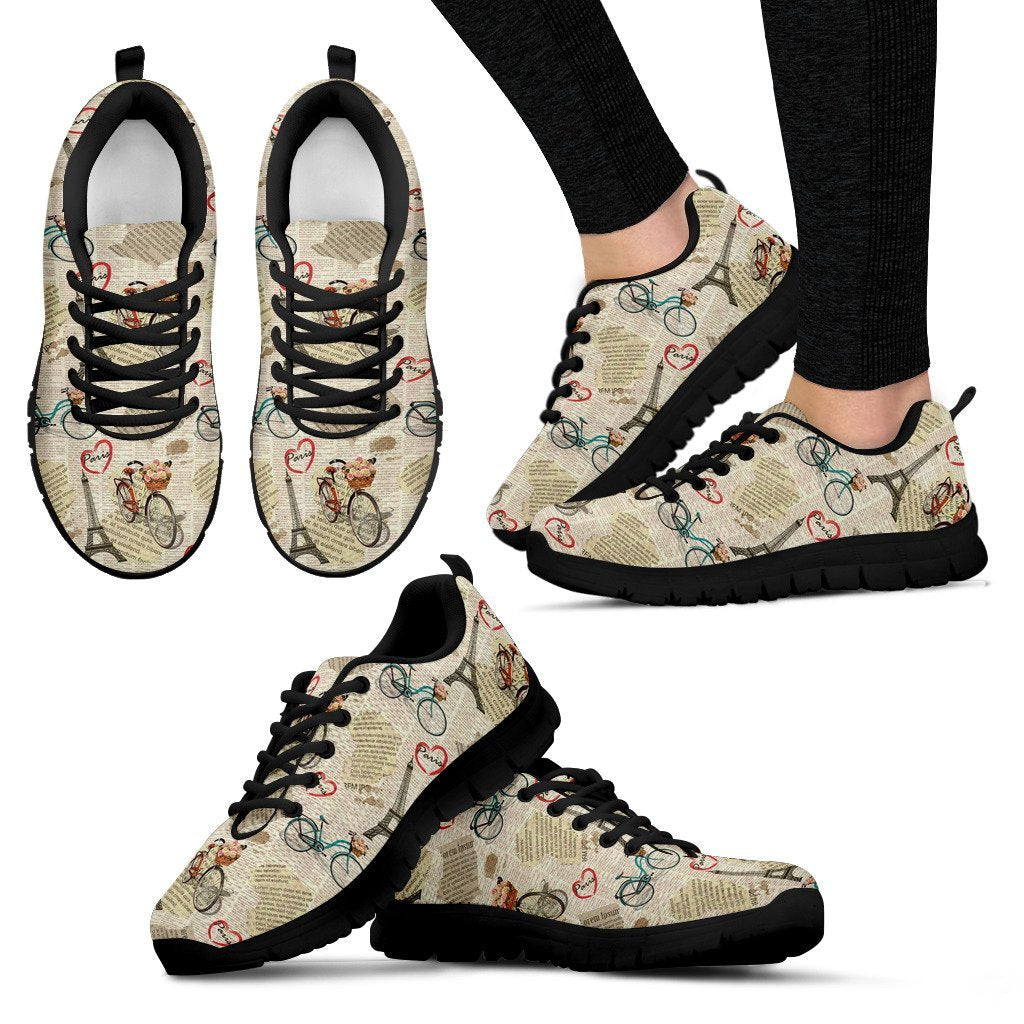 Print Pattern Newspaper Black Sneaker Shoes For Men Women-grizzshop