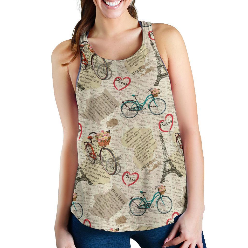 Print Pattern Newspaper Racerback Tank Tops-grizzshop
