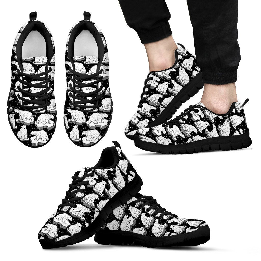 Print Pattern Polar Bear Black Sneaker Shoes For Men Women-grizzshop