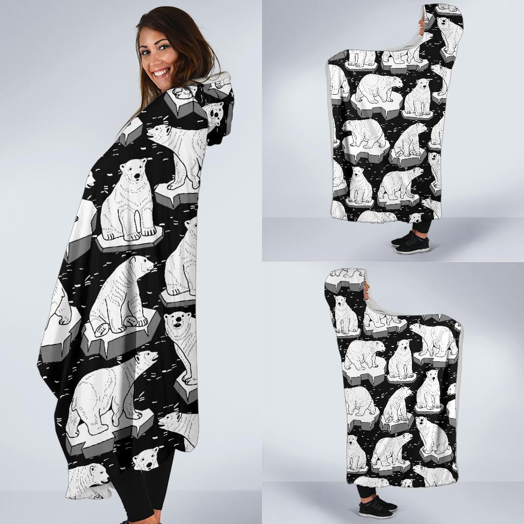 Print Pattern Polar Bear Hooded Blanket-grizzshop