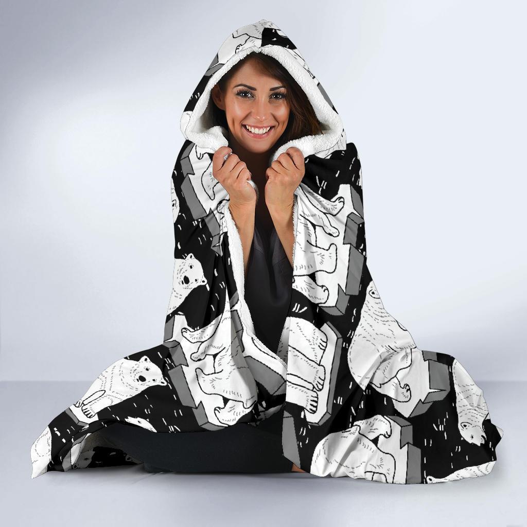 Print Pattern Polar Bear Hooded Blanket-grizzshop