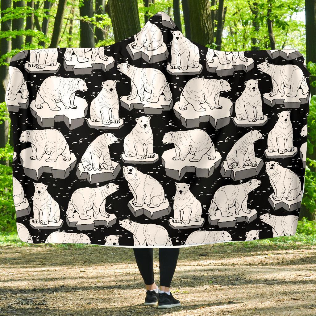 Print Pattern Polar Bear Hooded Blanket-grizzshop