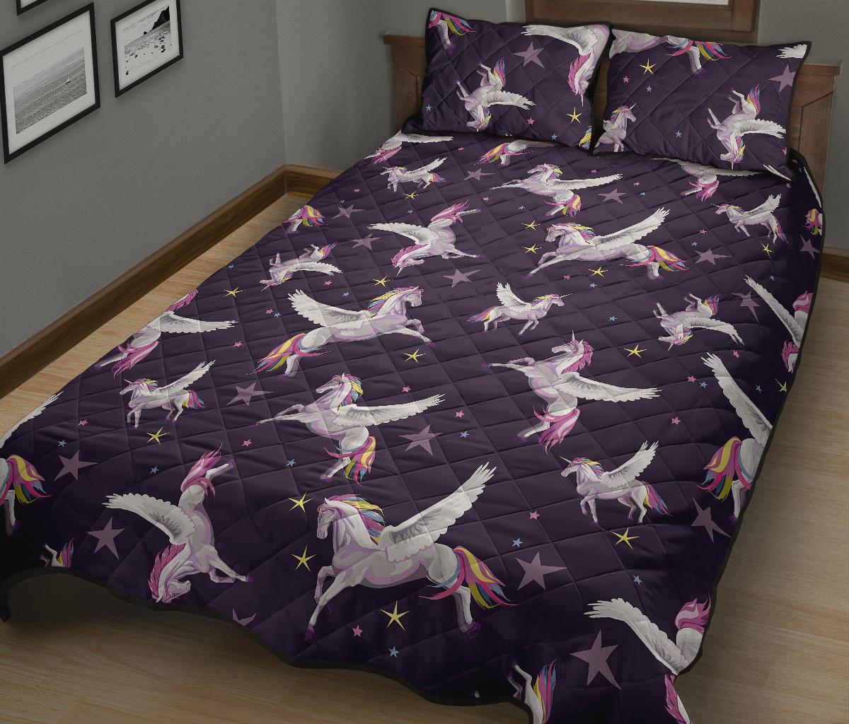 Print Pattern Unicorn Bed Set Quilt-grizzshop