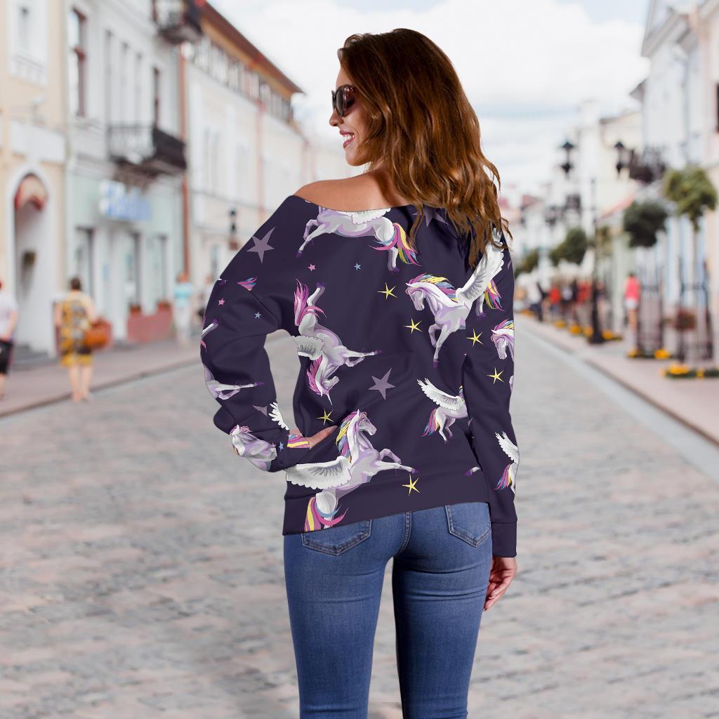 Print Pattern Unicorn Women Off Shoulder Sweatshirt-grizzshop