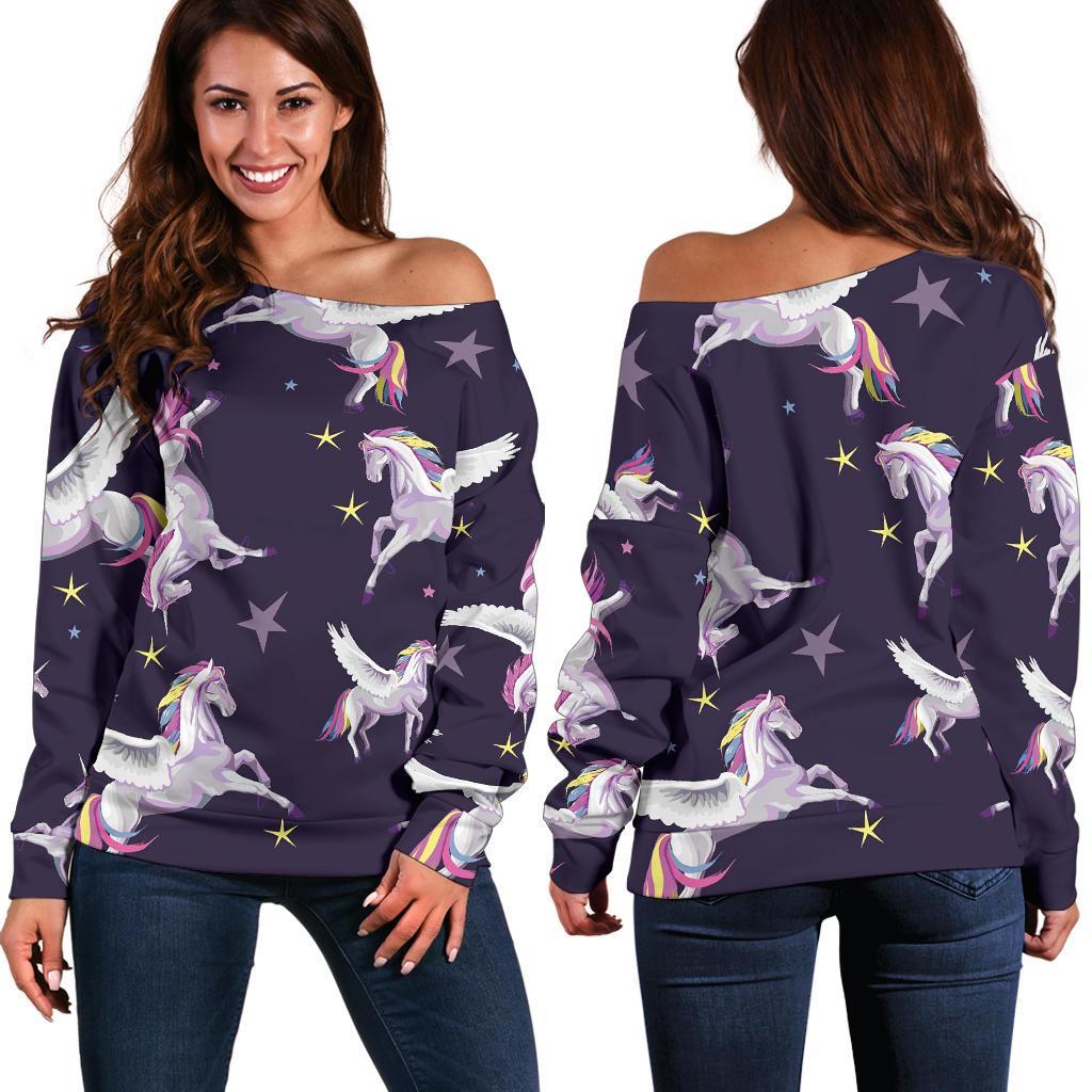 Print Pattern Unicorn Women Off Shoulder Sweatshirt-grizzshop