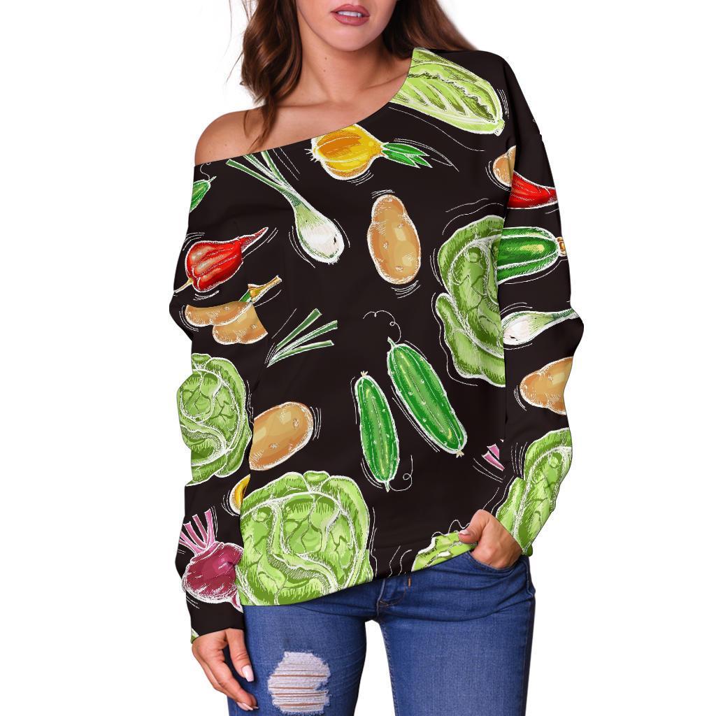 Print Pattern Vegan Women Off Shoulder Sweatshirt-grizzshop