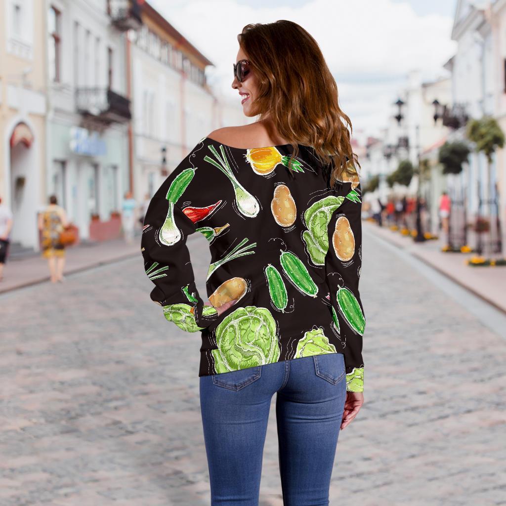 Print Pattern Vegan Women Off Shoulder Sweatshirt-grizzshop