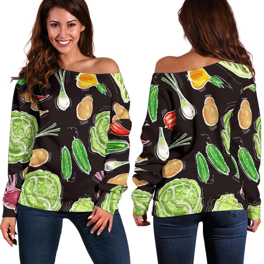 Print Pattern Vegan Women Off Shoulder Sweatshirt-grizzshop