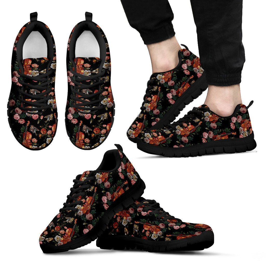 Print Pattern Violin Black Sneaker Shoes For Men Women-grizzshop