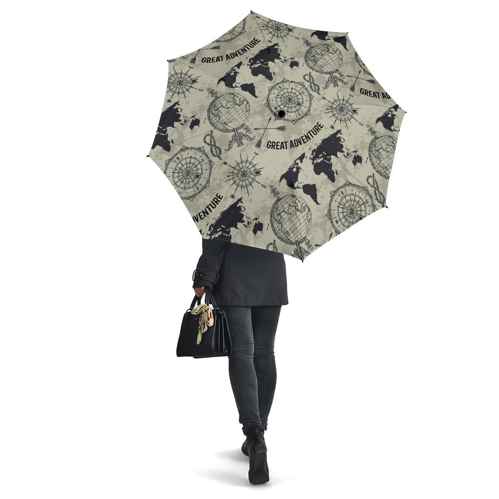 Print Pattern World Map Automatic Foldable Umbrella-grizzshop