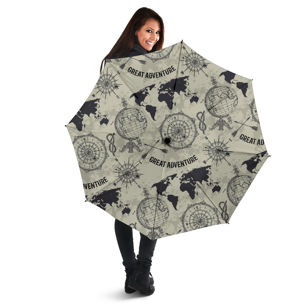 Print Pattern World Map Automatic Foldable Umbrella-grizzshop