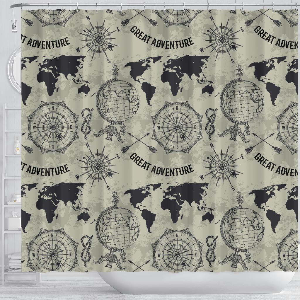 Print Pattern World Map Bathroom Shower Curtain-grizzshop