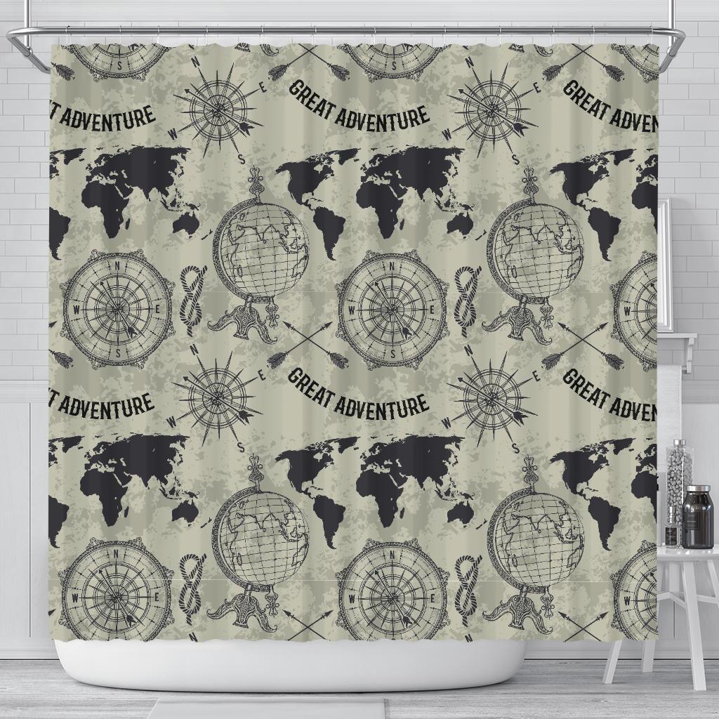 Print Pattern World Map Bathroom Shower Curtain-grizzshop