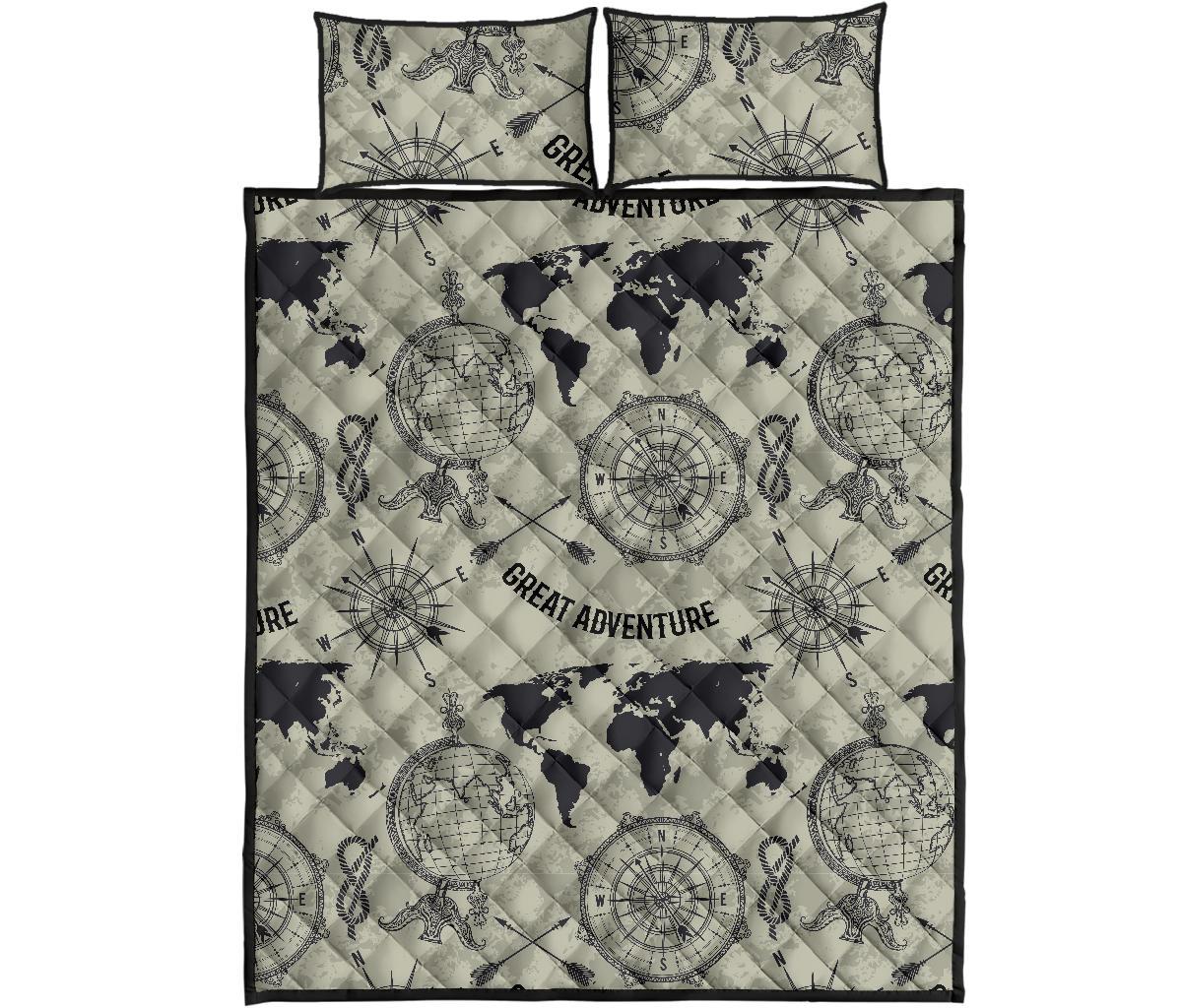 Print Pattern World Map Bed Set Quilt-grizzshop