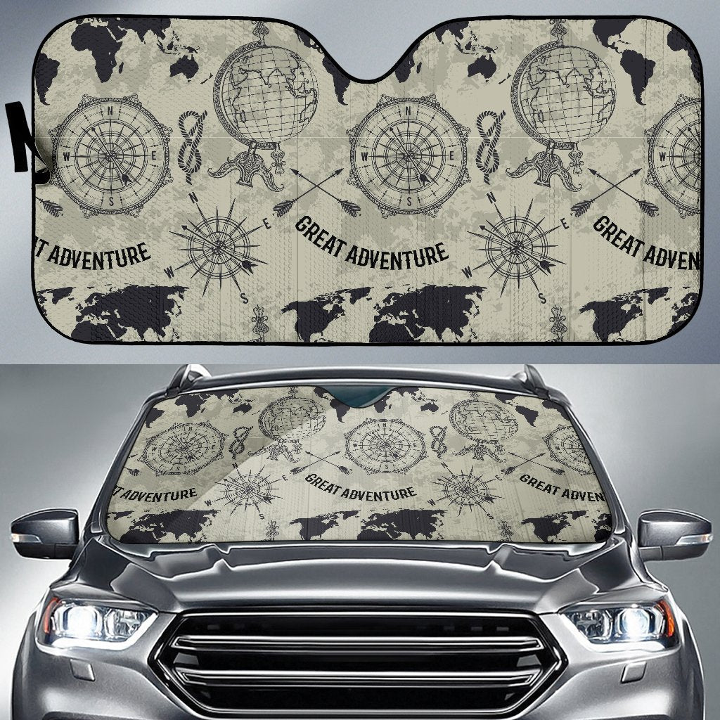Print Pattern World Map Car Sun Shade-grizzshop