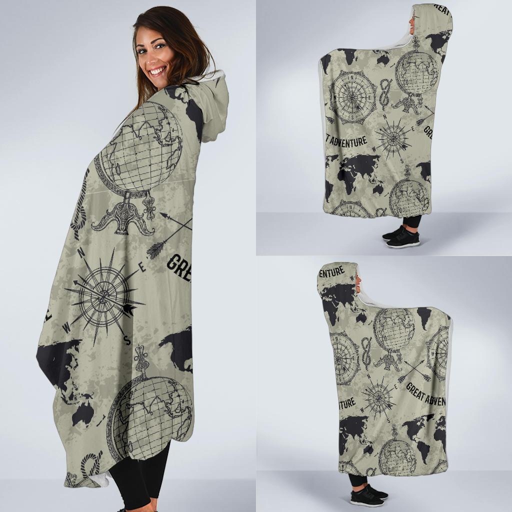 Print Pattern World Map Hooded Blanket-grizzshop